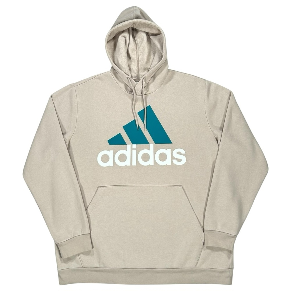 Mens Adidas Beige Green & White Classic Logo Pull Over Hoodie Sweatshirt Sz XL